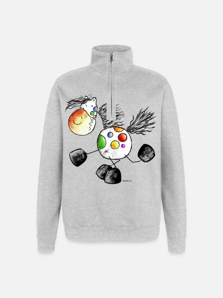 Kunterbuntes Pferd - Pony - Pferde - Quarter-Zip-Sweatshirt - Grau meliert