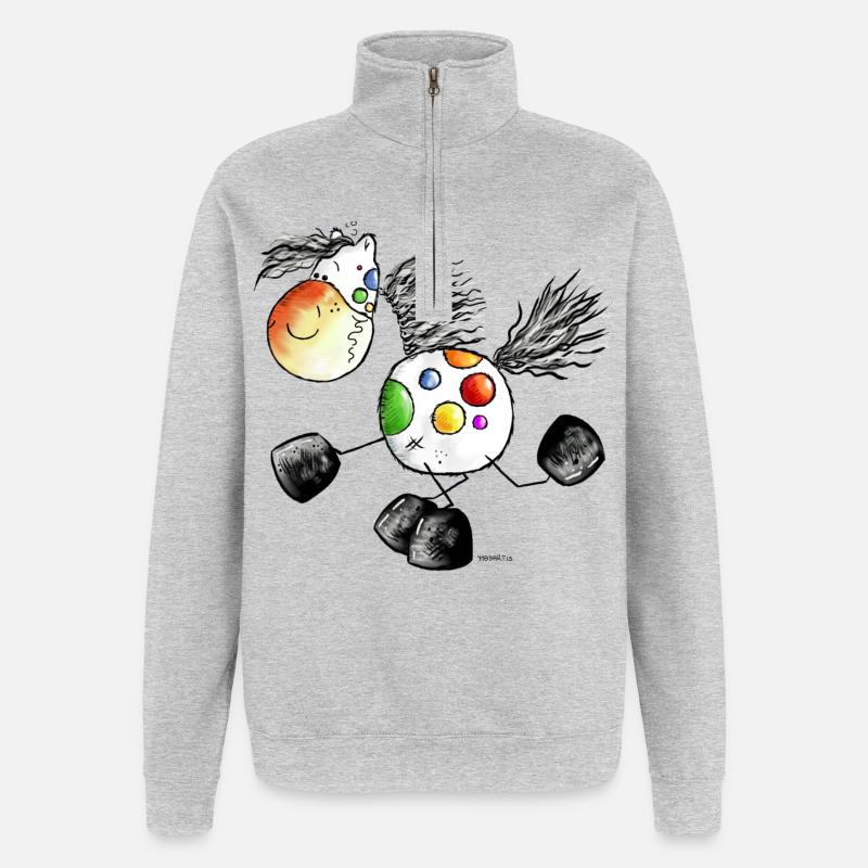 Kunterbuntes Pferd - Pony - Pferde - Quarter-Zip-Sweatshirt - Grau meliert