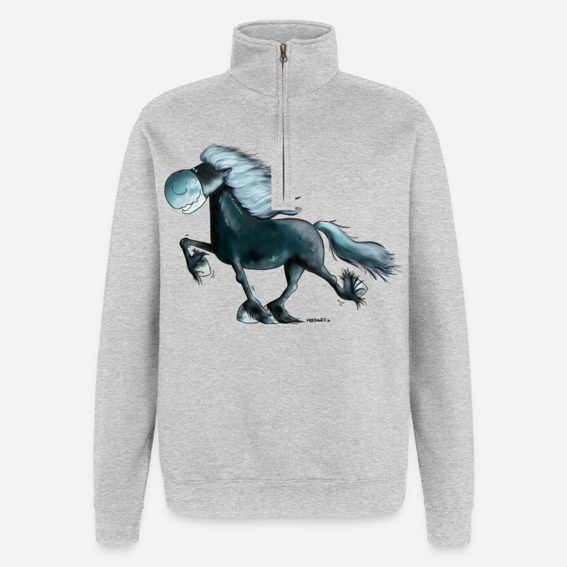 Drôle Islandais Cheval - Islande Cheval - Sweat à zip 1/4 - gris chiné