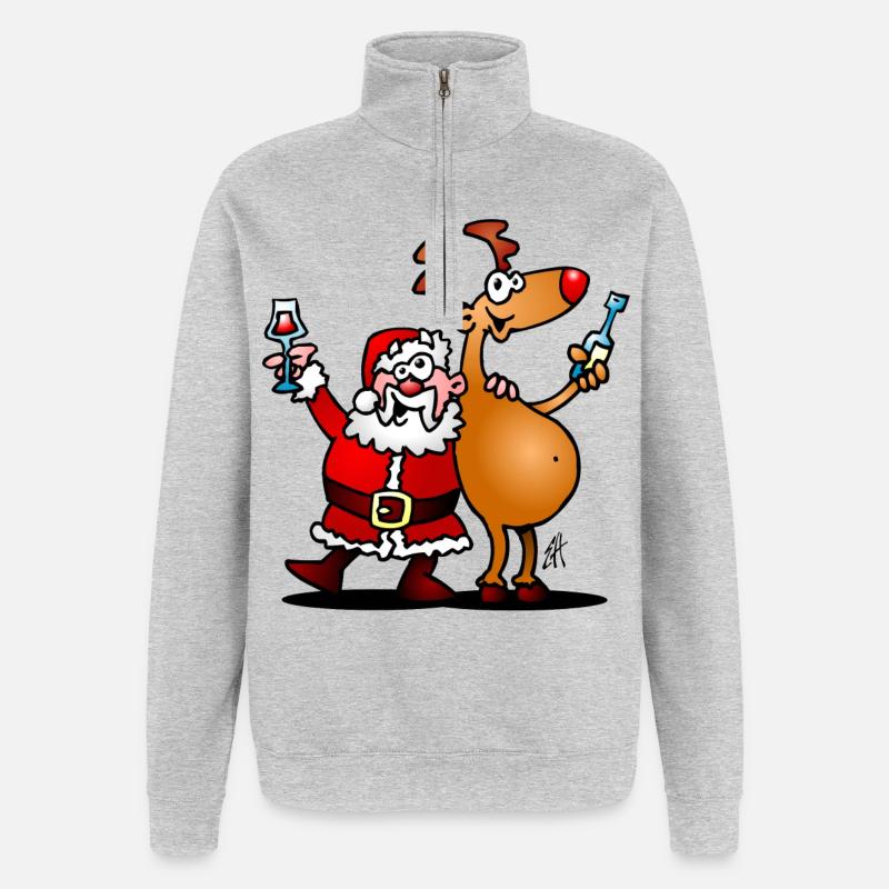 Père Noël et ses rennes - Sweat à zip 1/4 - gris chiné