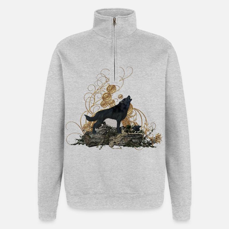 Ehrfürchtiger Wolf - Quarter-Zip-Sweatshirt - Grau meliert