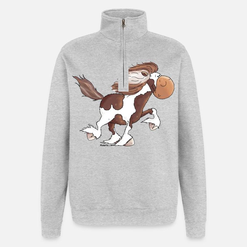 Lustiger Isländer - Islandpferd - Isi - Quarter-Zip-Sweatshirt - Grau meliert