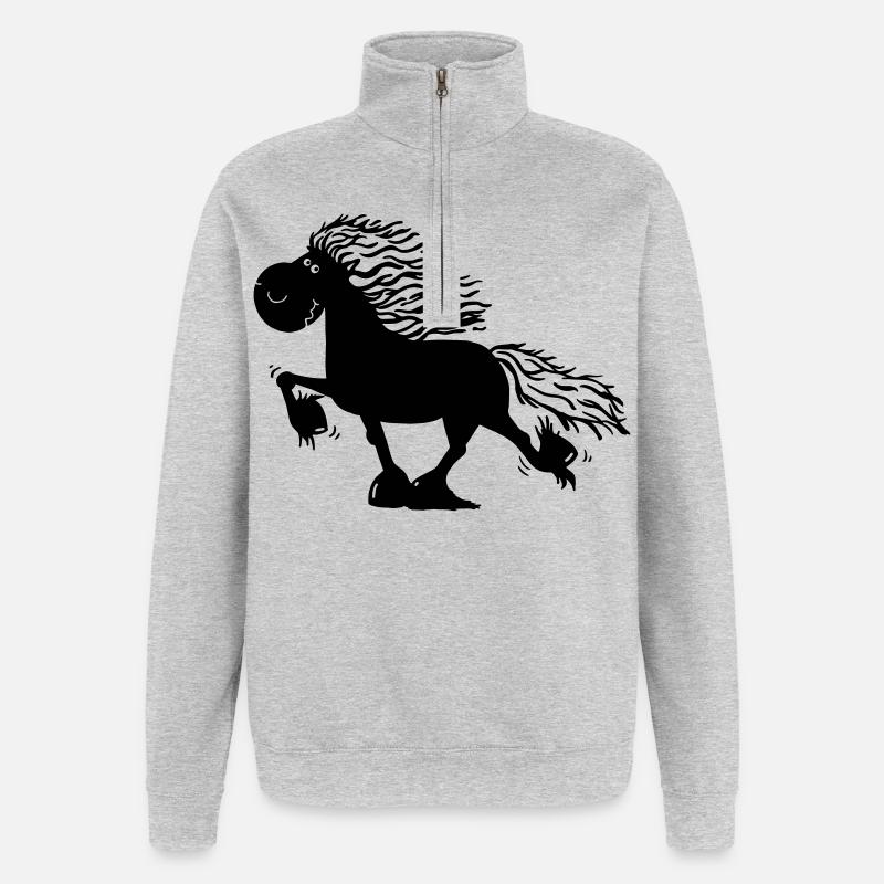 Töltender Isländer - Pferd - Quarter-Zip-Sweatshirt - Grau meliert