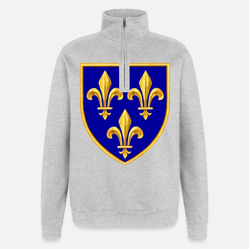 fleurs de lys - Sweat à zip 1/4 - gris chiné
