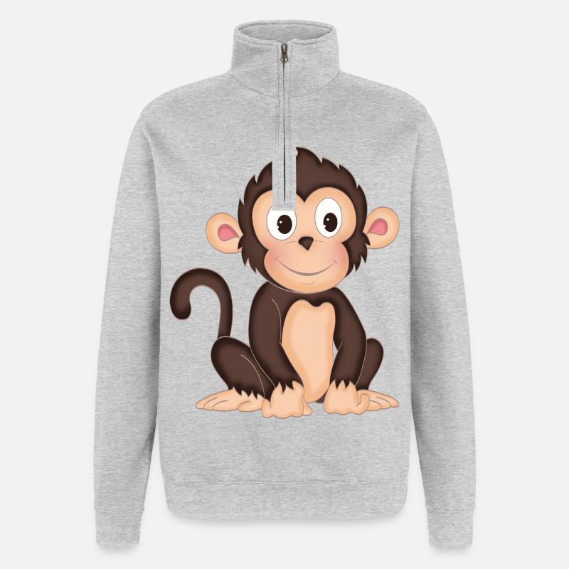 Singe - Singe mignon - design - Sweat à zip 1/4 - gris chiné