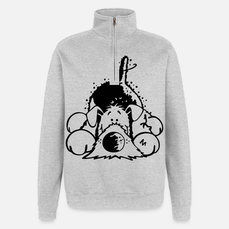 Mignon Airedale Terrier - Sweat à zip 1/4 - gris chiné