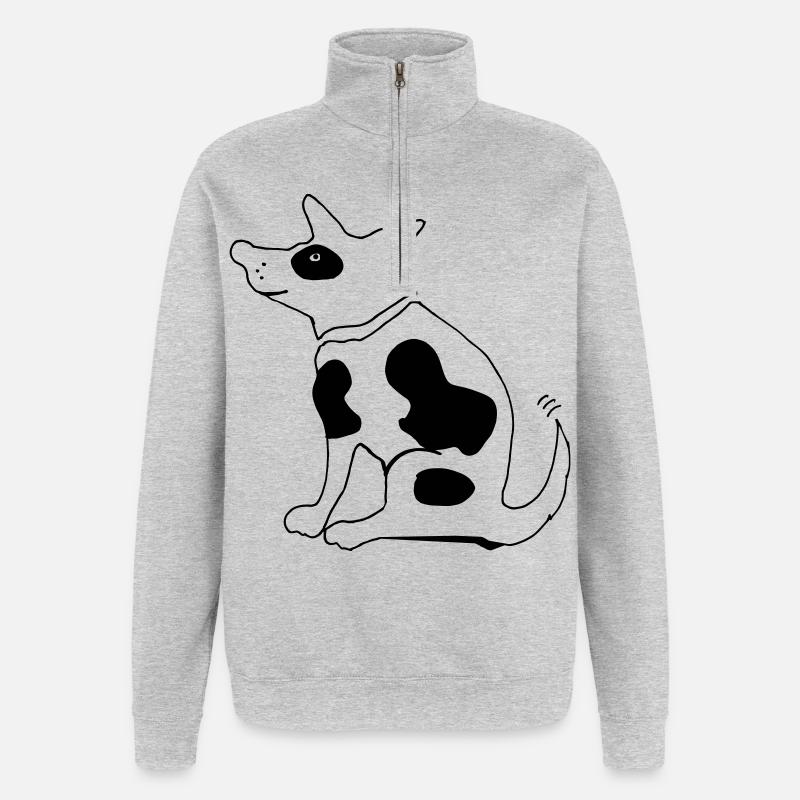 Drôle de chien tacheté, terrier bouledogue - Sweat à zip 1/4 - gris chiné