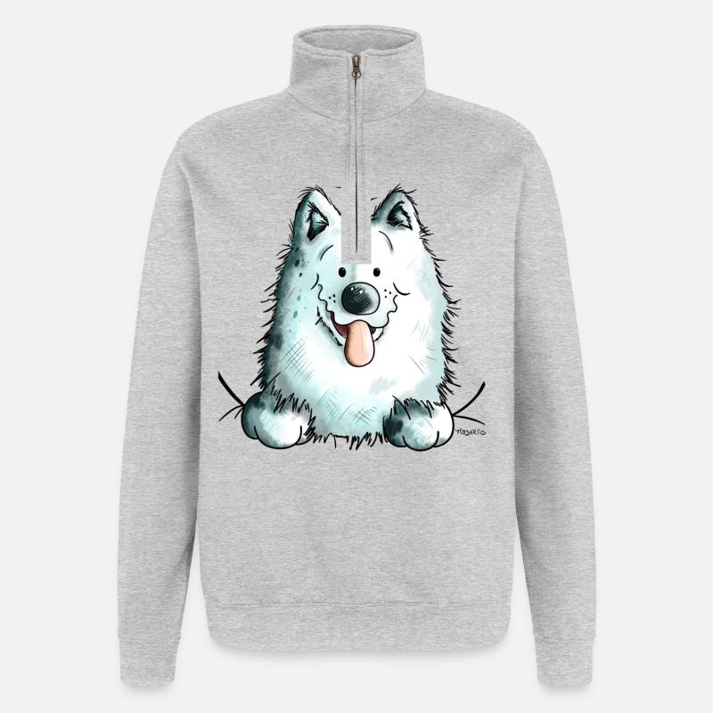 Neugieriger Samojede - Quarter-Zip-Sweatshirt - Grau meliert