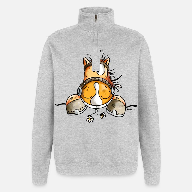 Neugieriges Pferd - Quarter-Zip-Sweatshirt - Grau meliert