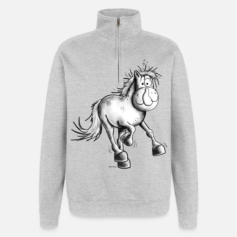 Flottes Pferdchen - Quarter-Zip-Sweatshirt - Grau meliert