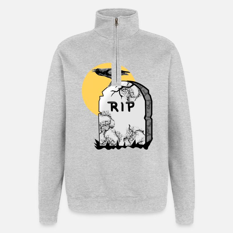 Grabstein mit Krähe - Quarter-Zip-Sweatshirt - Grau meliert