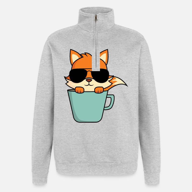 Cool fox in coffee cup - Quarter-Zip Sweatshirt - heather grey
