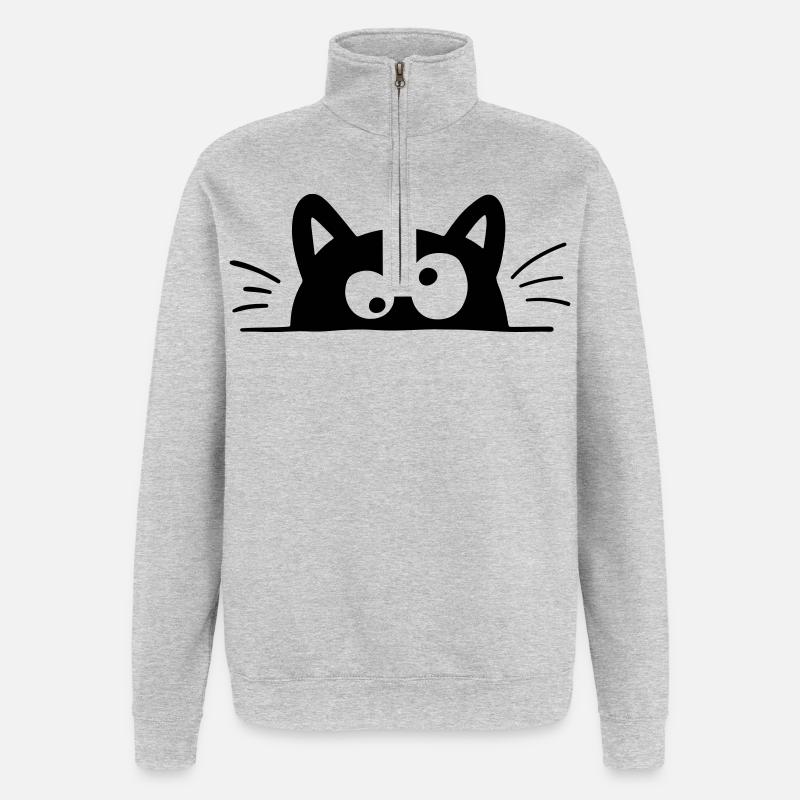 Neugierige Katze - Quarter-Zip-Sweatshirt - Grau meliert