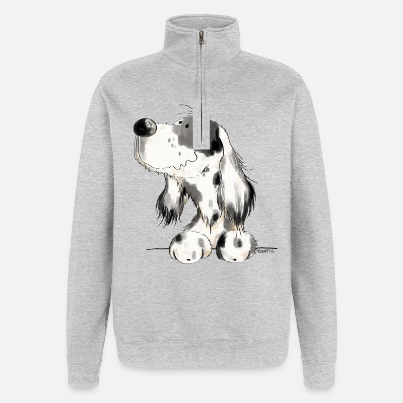 Englischer Setter I Hunde Comic Geschenk - Quarter-Zip-Sweatshirt - Grau meliert