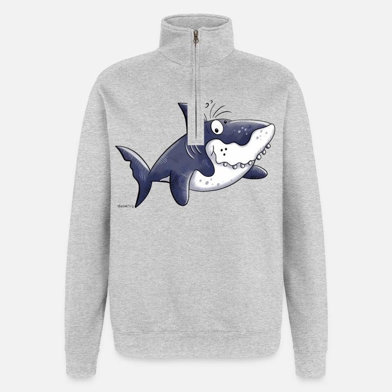 Requin comique - Sweat à zip 1/4 - gris chiné