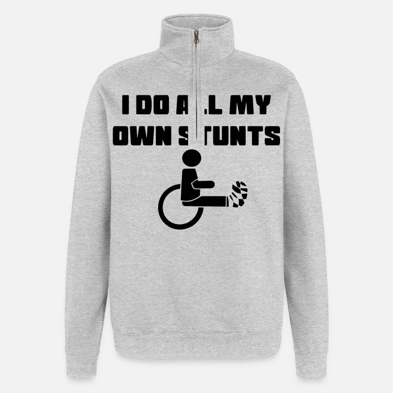 Rollstuhlfahrer mit Bein in Gips # - Quarter-Zip-Sweatshirt - Grau meliert