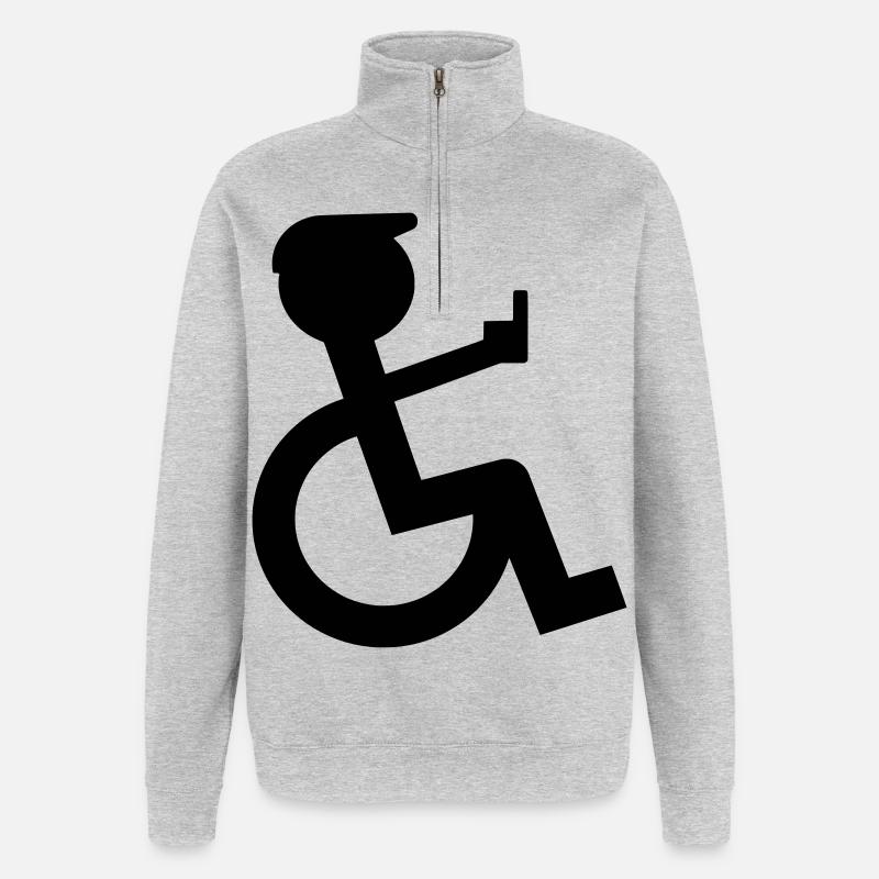 Rollstuhlfahrer zeigt Mittelfinger # - Quarter-Zip-Sweatshirt - Grau meliert