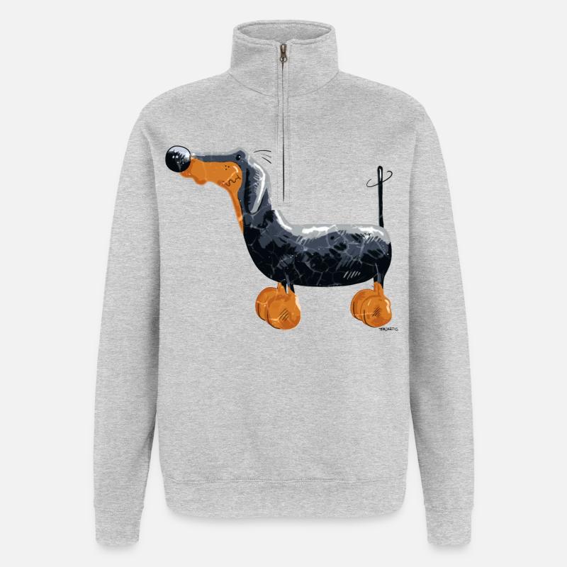 Da steht ein Dackel - Quarter-Zip-Sweatshirt - Grau meliert