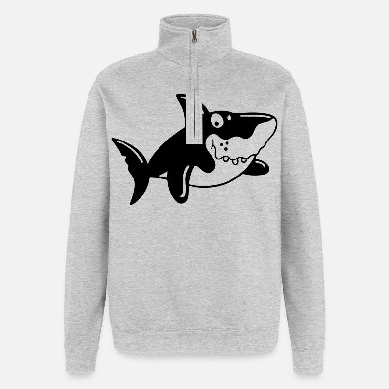 Requin comique - Sweat à zip 1/4 - gris chiné