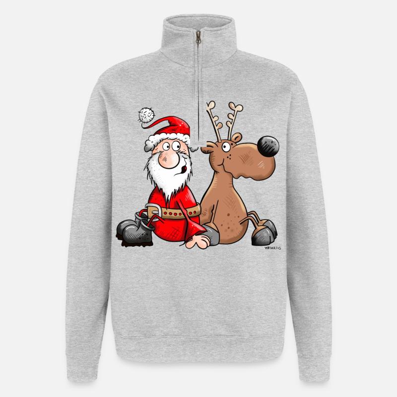Weihnachts Dreamteam - Quarter-Zip-Sweatshirt - Grau meliert