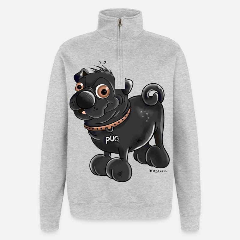 Da kommt ein Mops - Quarter-Zip-Sweatshirt - Grau meliert