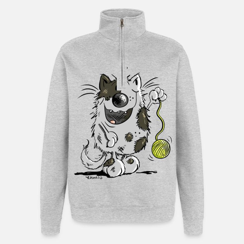Mignon chat comique - Sweat à zip 1/4 - gris chiné