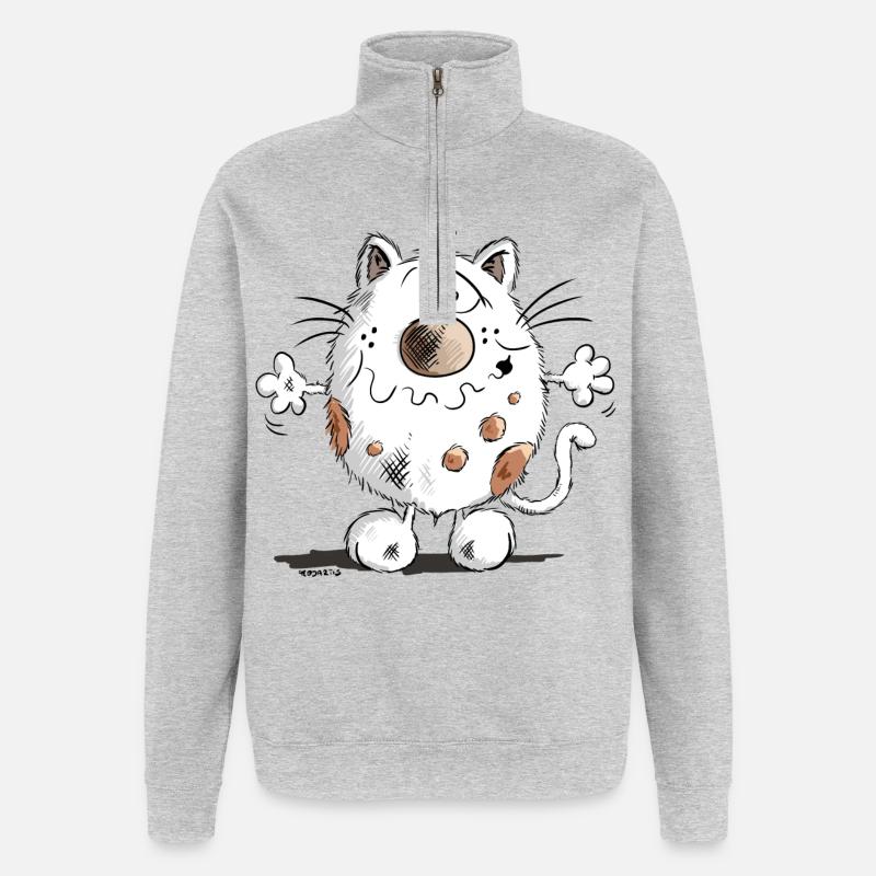 Mignon chat comique - Sweat à zip 1/4 - gris chiné