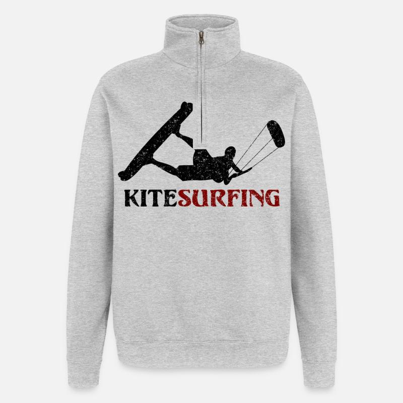 Kitesurf - conception - Sweat à zip 1/4 - gris chiné