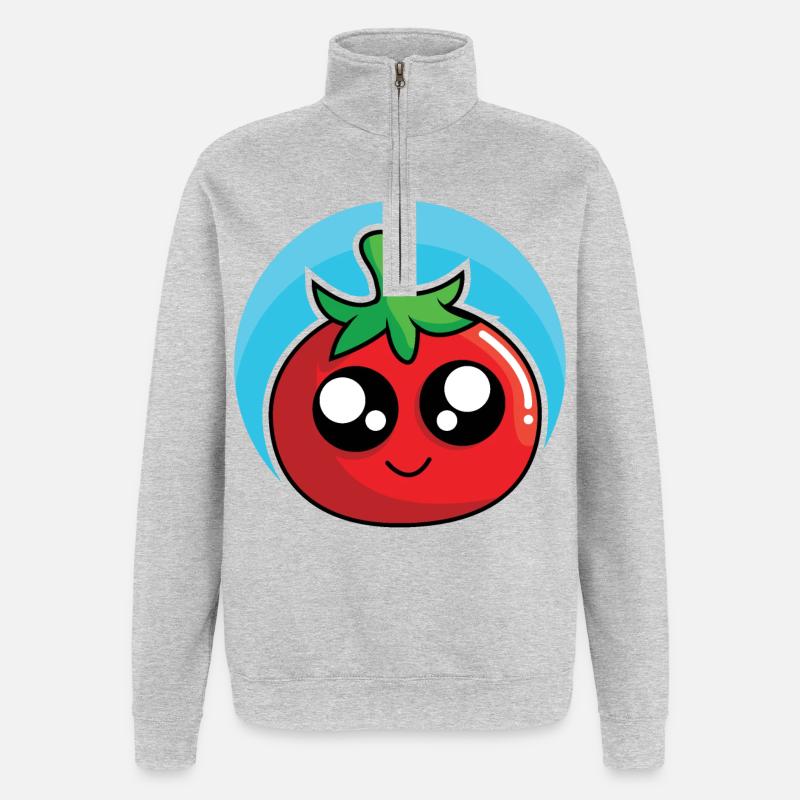 Fröhliche Tomate - Quarter-Zip-Sweatshirt - Grau meliert