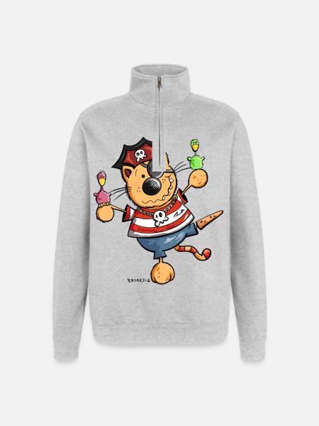 Pirate cat - Quarter-Zip Sweatshirt - heather grey