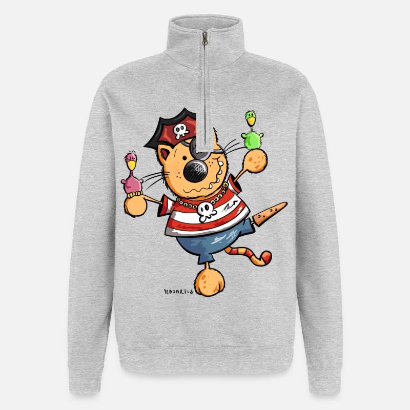 Pirate cat - Quarter-Zip Sweatshirt - heather grey