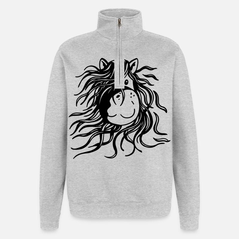 Pferd mit dicker Mähne - Pferde - Comic - Quarter-Zip-Sweatshirt - Grau meliert