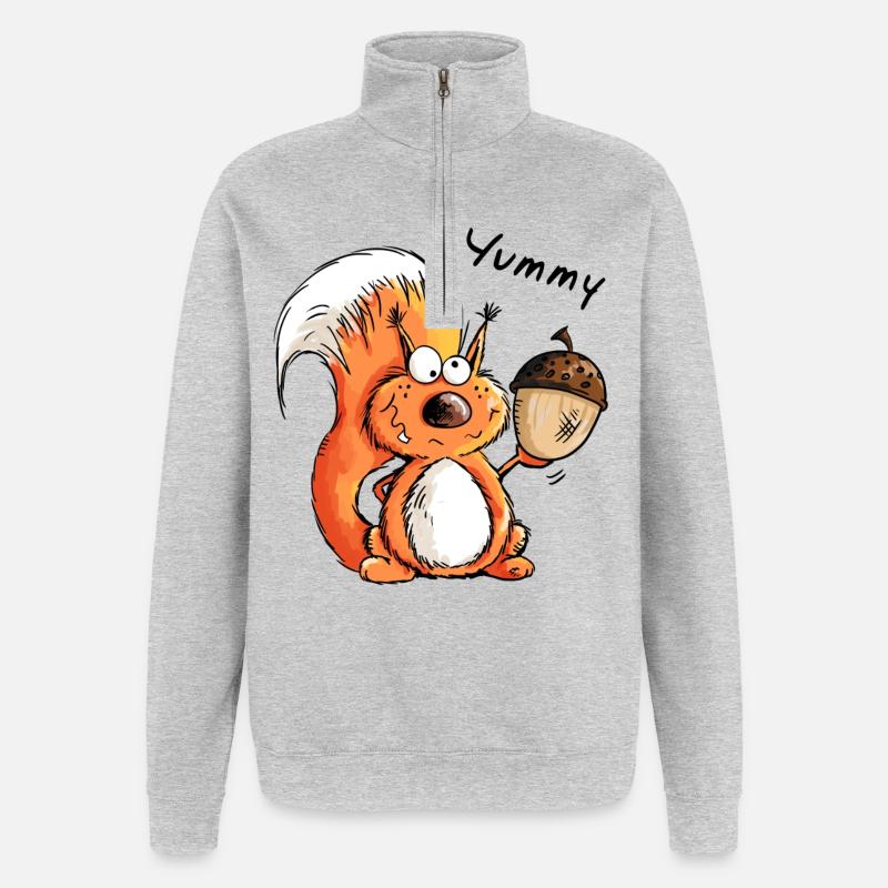 Yummy Eichhörnchen - Tier - Tiere - Comic - Quarter-Zip-Sweatshirt - Grau meliert