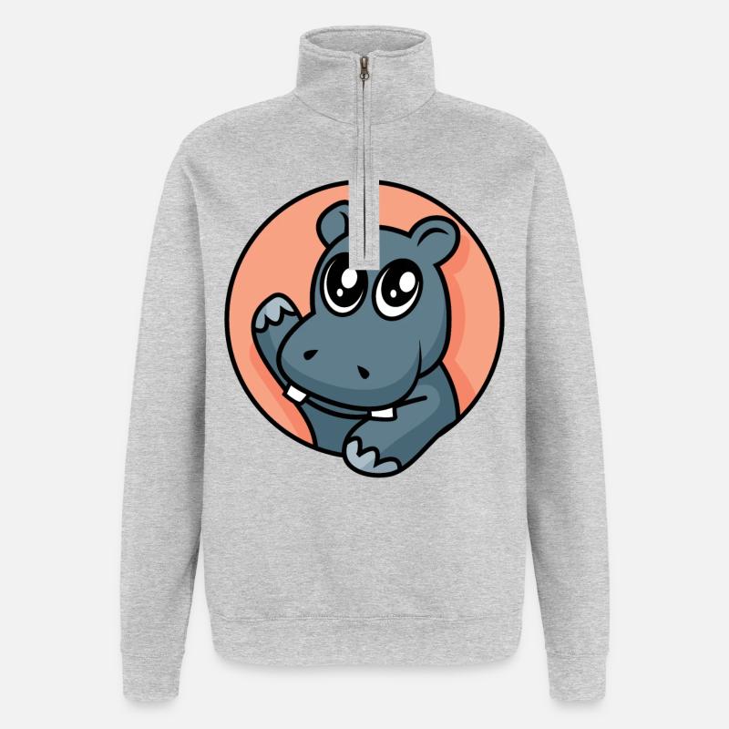 Hippopotame drôle - conception - Sweat à zip 1/4 - gris chiné