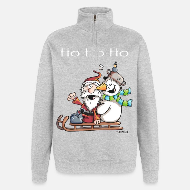 Weihnachtsmann und Schneemann - Comic - Quarter-Zip-Sweatshirt - Grau meliert