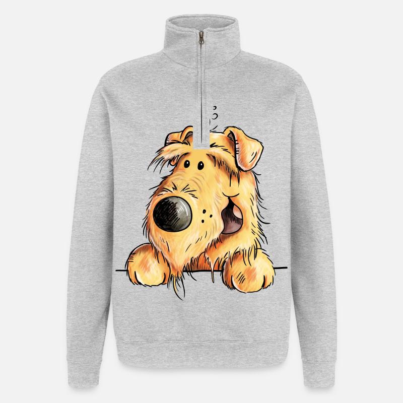 Drôle Airedale Terrier - Chien - Cadeau - Sweat à zip 1/4 - gris chiné