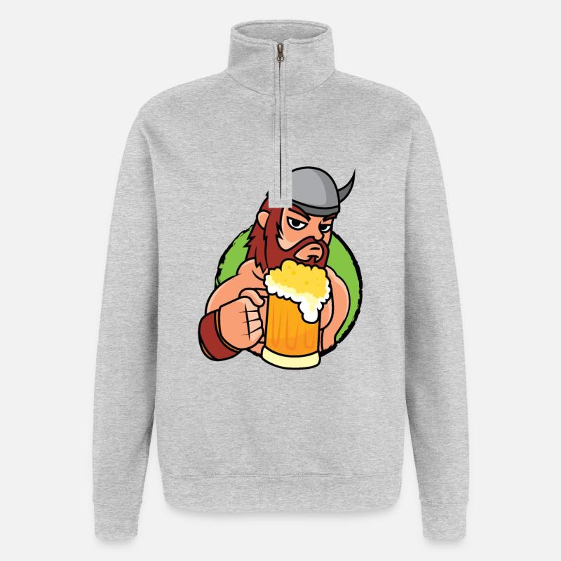 Wikinger Bier - Quarter-Zip-Sweatshirt - Grau meliert