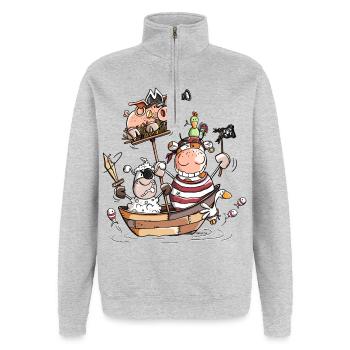 Lustige Bauernhofpiraten - Pirat - Seeräuber - Quarter-Zip-Sweatshirt - Grau meliert - Vorne - AI Model Female 172 light (172cm) & AI Model Male 178 dark (178cm)