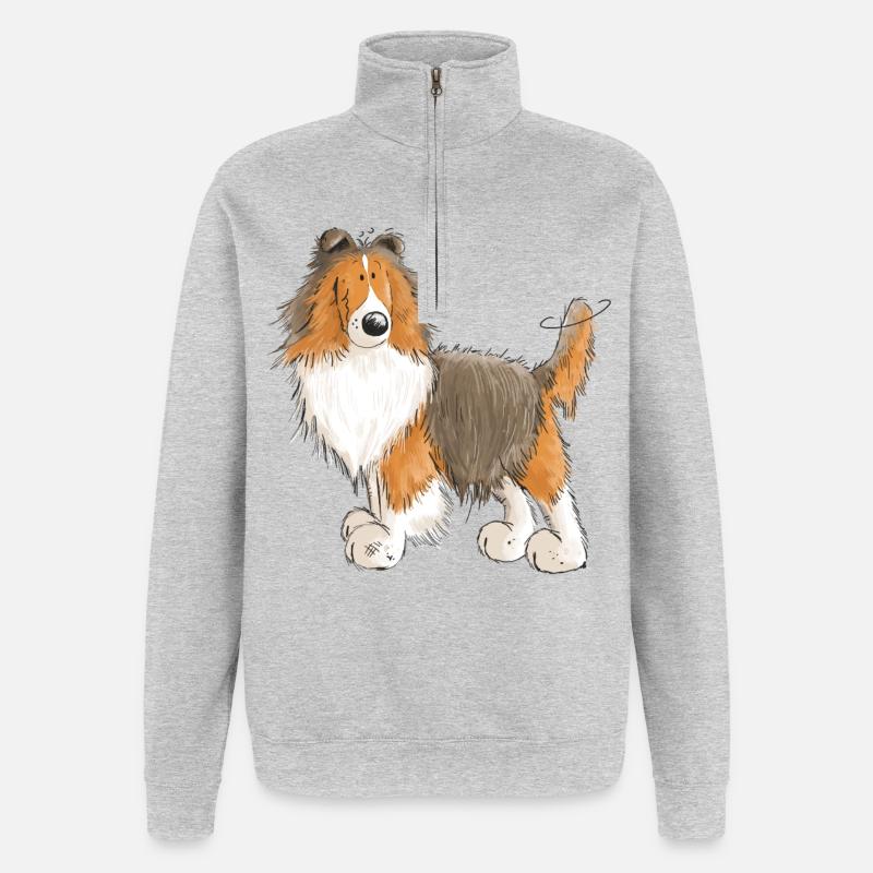 Fröhlicher Sheltie - Shetland Sheepdog - Geschenk - Quarter-Zip-Sweatshirt - Grau meliert
