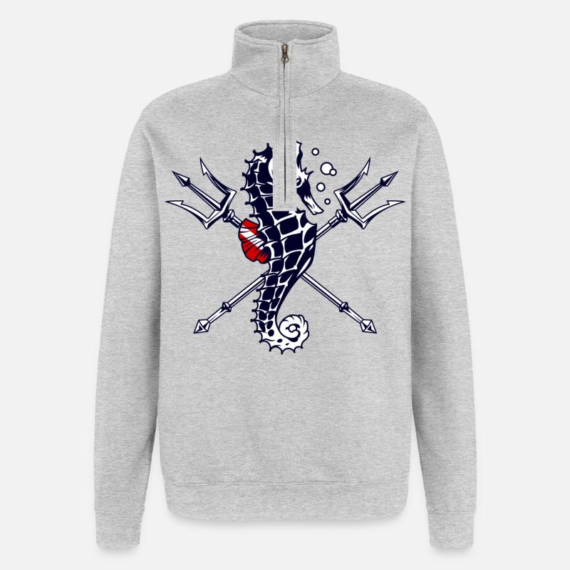 Taucher Trident Seepferdchen - Quarter-Zip-Sweatshirt - Grau meliert