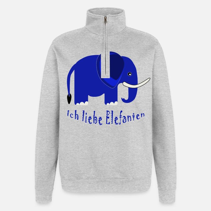 Éléphant bleu J’adore les éléphants - Sweat à zip 1/4 - gris chiné