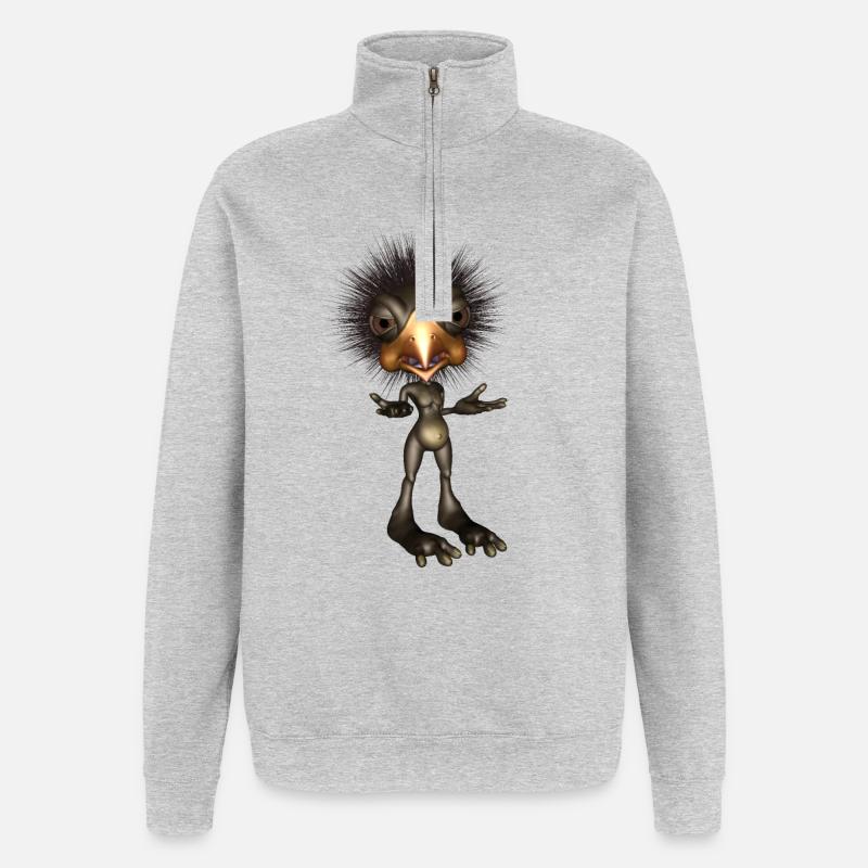 Lustiger süßer Vogel - Quarter-Zip-Sweatshirt - Grau meliert