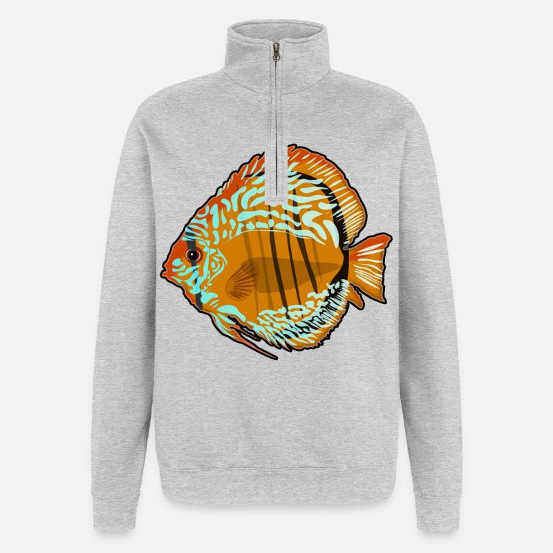 Dessin d’aquarium de discus - Sweat à zip 1/4 - gris chiné