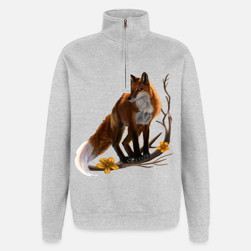 Fuchs - Quarter-Zip-Sweatshirt - Grau meliert