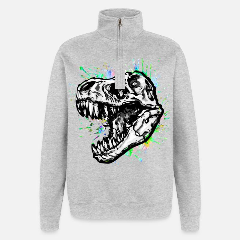 Dinosaur / T-Rex / Trex / gift idea - Quarter-Zip Sweatshirt - heather grey