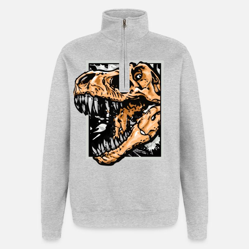 Dinosaures / T-Rex / Trex / Idée cadeau - Sweat à zip 1/4 - gris chiné