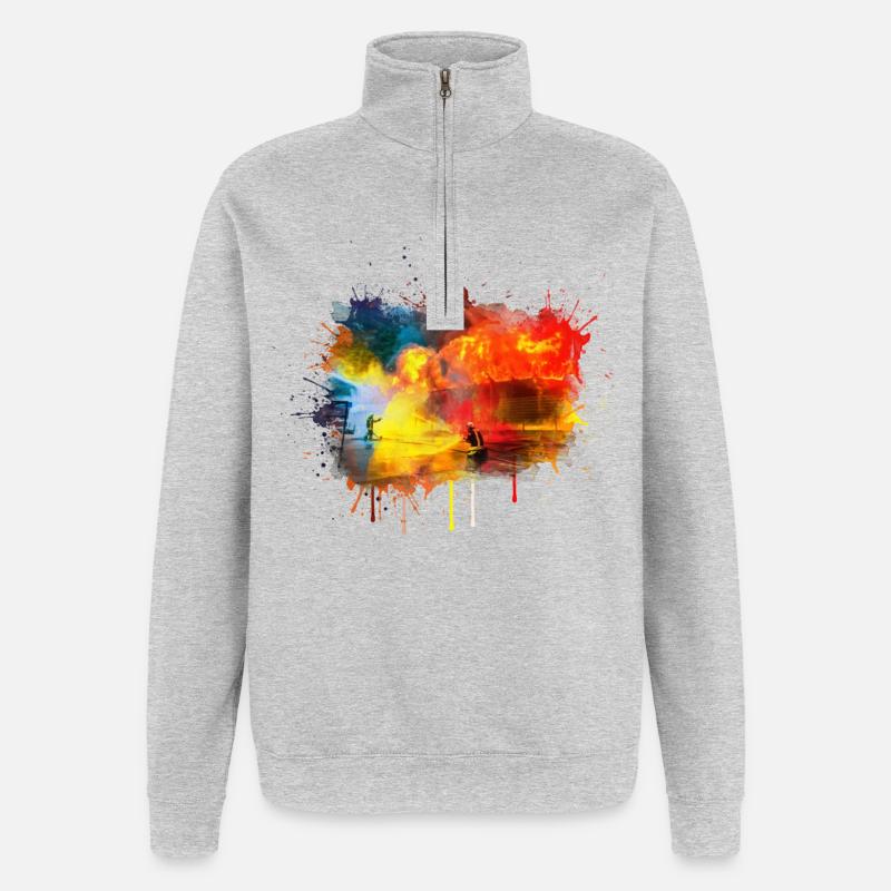 Feuerwehr-Brandbekämpfung in Aktion - Quarter-Zip-Sweatshirt - Grau meliert