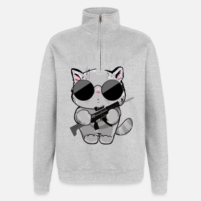 Cat Security Agent with Gun - Quarter-Zip Sweatshirt - heather grey