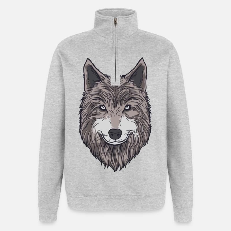 Stolzer Wolfskopf - Quarter-Zip-Sweatshirt - Grau meliert