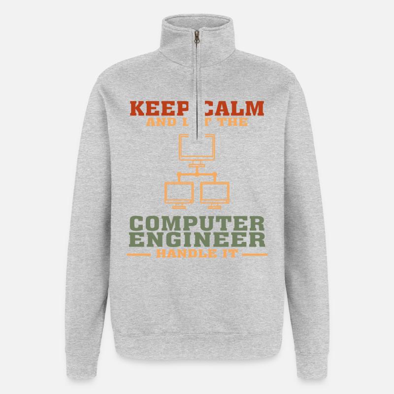 Bestseller Computer Engineer T-Shirt, Keep Calm - Quarter-Zip-Sweatshirt - Grau meliert